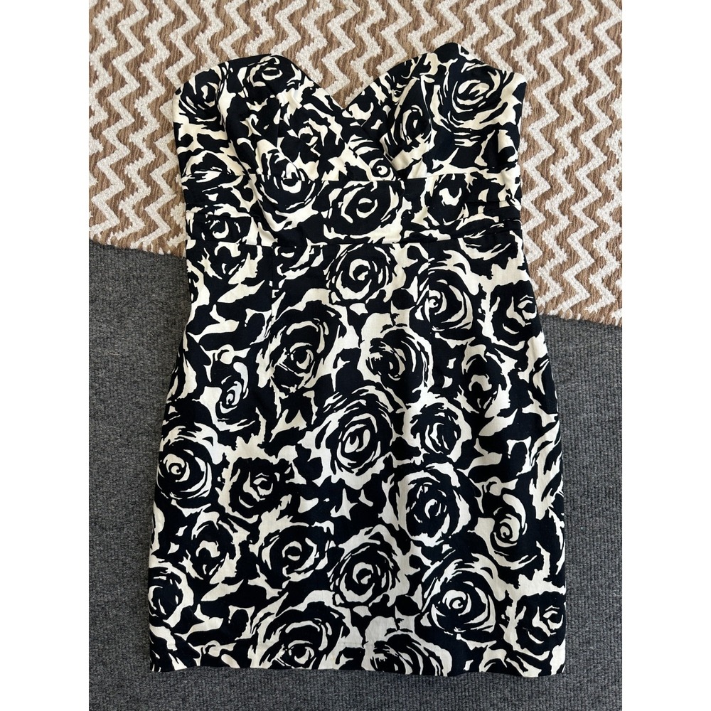 Vintage Y2K Mini Dress Womens XS/S Black White Rose Floral Sweetheart Cocktail